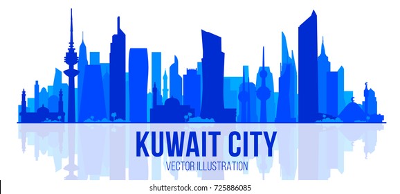 Kuwait skyline with panorama in white background. Vector Illustration. Business travel and tourism concept with modern buildings. Image for presentation, banner, web site.