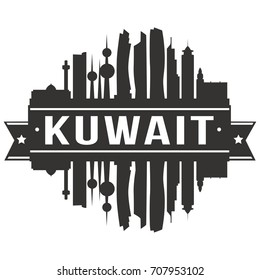 Kuwait Skyline Silhouette City Vector Design Art Stencil Logo.