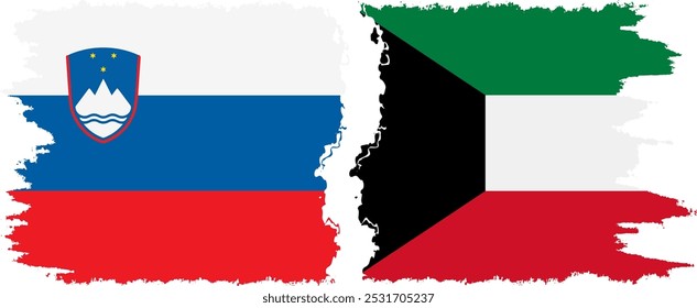 Kuwait and Slovenia grunge flags connection, vector