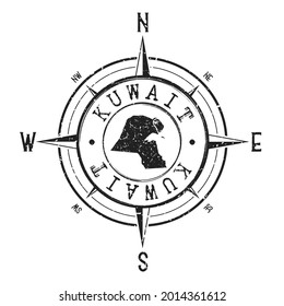 Kuwait Stamp Map Compass Adventure. Illustration Travel Country Symbol. Seal Expedition Wind Rose Icon.