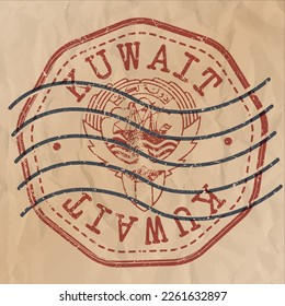 Kuwait Stamp Travel Passport. Design Retro Symbol Country. Old Vintage Postmark.