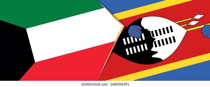 Kuwait and Swaziland flags, two vector flags symbol of relationship or confrontation.
