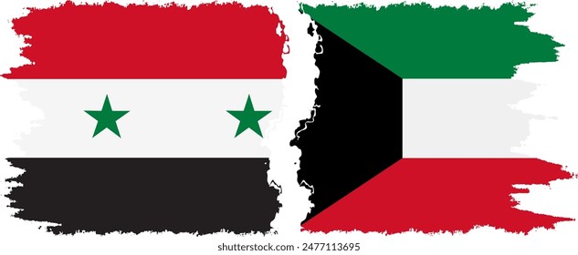 Kuwait and Syria grunge flags connection, vector