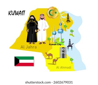 Kuwait tourist map. Vector art illustration
