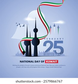 Kuwait tower with flag colour. Abstract kuwait tower with kuwait flag and kuwaqit map. 25th february. 64th national day of kuwait background design.