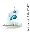 The Kuwait Towers are a group of three thin towers in Kuwait City and are regarded as a landmark and symbol of modern Kuwait