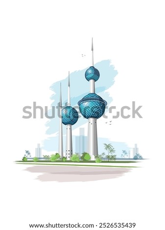 The Kuwait Towers are a group of three thin towers in Kuwait City and are regarded as a landmark and symbol of modern Kuwait