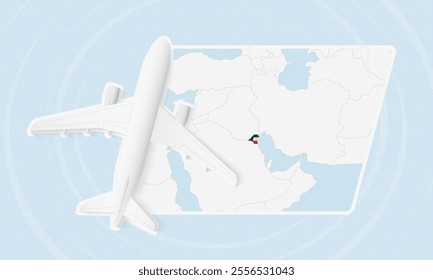 Kuwait Travel Illustration with Plane and National Flag. Ideal for travel agencies, promotional materials, or geographic content related to Kuwait.