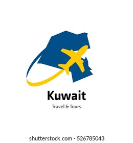 Kuwait Travel and Tours logo. Vector travel company logo design - Country map Leisure travel logo template. Tourism emblem, leisure center - vector illustration