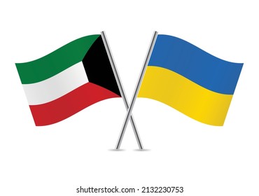 Kuwait and Ukraine crossed flags. Kuwaiti and Ukrainian flags, isolated on white background. Vector icon set. Vector illustration.