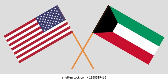 Kuwait and USA. Kuwaiti and American flags. Official colors. Correct proportion. Vector illustration