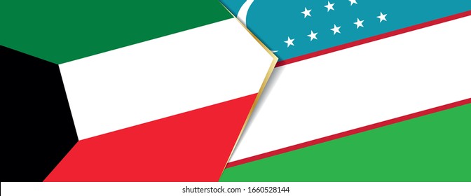 Kuwait and Uzbekistan flags, two vector flags symbol of relationship or confrontation.