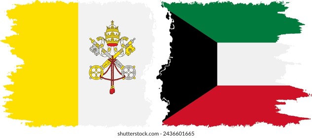 Kuwait y el Vaticano grunge banderas conexión, vector
