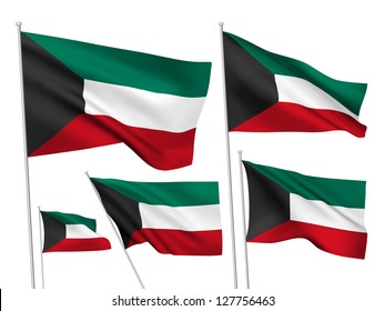 Kuwait vector flags set. 5 wavy 3D cloth pennants fluttering on the wind. EPS 8 created using gradient meshes isolated on white background. Five fabric flagstaff design elements from world collection