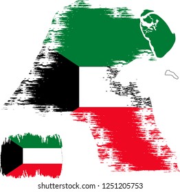 Kuwait vector grunge brush stroke with  national flag and contour map. 