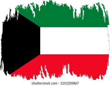 Kuwait vector grunge brush stroke with  national flag and contour map. 