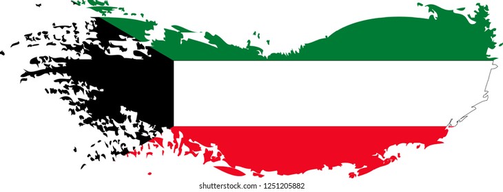 Kuwait vector grunge brush stroke with  national flag and contour map. 