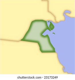 Kuwait, vector map, with borders of surrounding countries. 5 named layers, fully editable.