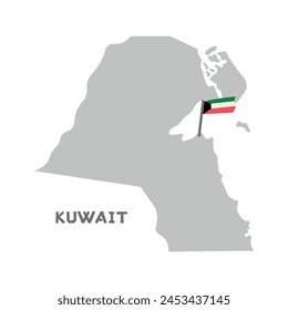 Kuwait vector map illustration, country map silhouette with the flag inside. Map of the Kuwait with the national flag isolated on white background