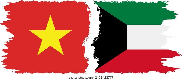 Kuwait and Vietnam grunge flags connection, vector