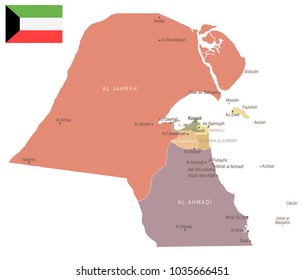 Kuwait - vintage map and flag - High Detailed Vector Illustration