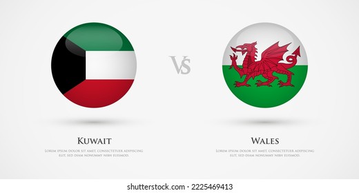 Vorlage für Länderflaggen in Kuwait und Wales. Das Konzept für Spiel, Wettbewerb, Beziehungen, Freundschaft, Zusammenarbeit, versus.
