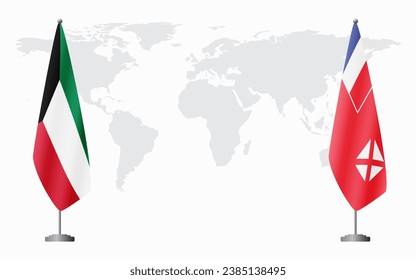 Kuwait and Wallis and Futuna flags for official meeting against background of world map.