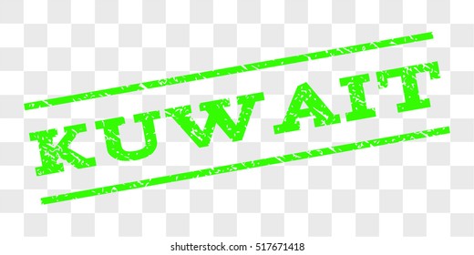 Kuwait watermark stamp. Text caption between parallel lines with grunge design style. Rubber seal stamp with dust texture. Vector light green color ink imprint on a chess transparent background.