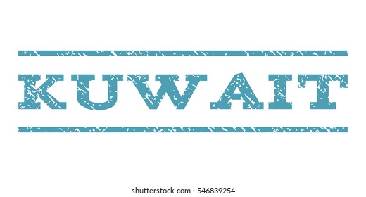 Kuwait watermark stamp. Text caption between horizontal parallel lines with grunge design style. Rubber seal stamp with dust texture. Vector cyan color ink imprint on a white background.