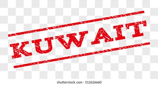 Kuwait watermark stamp. Text tag between parallel lines with grunge design style. Rubber seal stamp with dust texture. Vector red color ink imprint on a chess transparent background.
