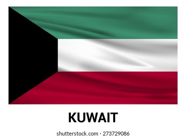 Kuwait Waving flag isolated vector in official colors and Proportion Correctly. waving wind Flag realistic fabric effect. country's name label in bottom