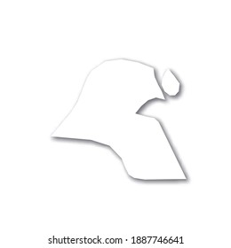 Kuwait - mapa blanco de silueta 3D del área del país con sombra caída sobre fondo blanco. Simple ilustración vectorial plana.
