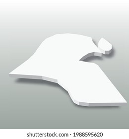 Kuwait - mapa blanco de silueta 3D del área del país con sombra caída sobre fondo gris. Ilustración vectorial plana simple