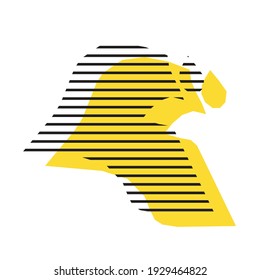 Kuwait - yellow country silhouette with shifted black stripes. Memphis Milano style design. Slimple flat vector map.