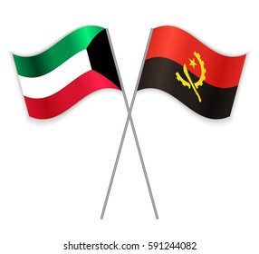 Kuwaiti and Angolan crossed flags. Kuwait combined with Angola isolated on white. Language learning, international business or travel concept.