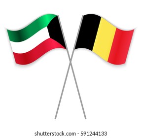 Kuwaiti and Belgian crossed flags. Kuwait combined with Belgium isolated on white. Language learning, international business or travel concept.