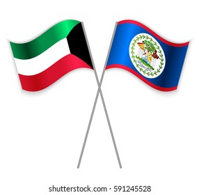 Kuwaiti and Belizean crossed flags. Kuwait combined with Belize isolated on white. Language learning, international business or travel concept.