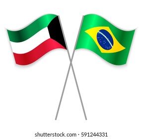 Kuwaiti and Brazilian crossed flags. Kuwait combined with Brazil isolated on white. Language learning, international business or travel concept.