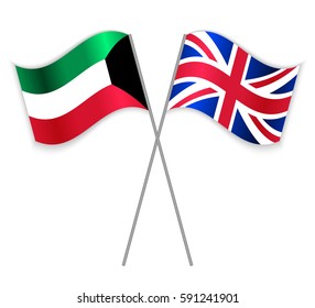 Kuwaiti and British crossed flags. Kuwait combined with United Kingdom isolated on white. Language learning, international business or travel concept.
