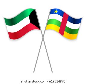 Kuwaiti and Central African crossed flags. Kuwait combined with Central African Republic isolated on white. Language learning, international business or travel concept.