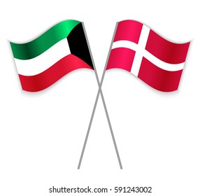 Kuwaiti and Danish crossed flags. Kuwait combined with Denmark isolated on white. Language learning, international business or travel concept.