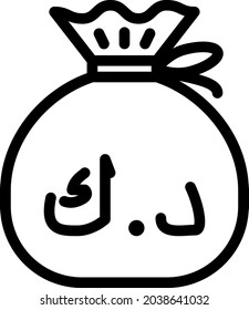 Kuwaiti dinar cash bag vector illustration . Editable stoke.