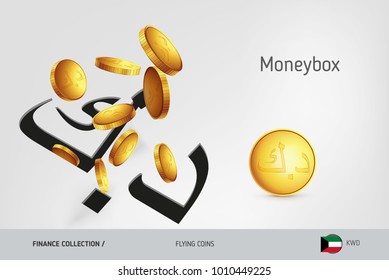 Kuwaiti Dinar money box with flying Kuwaiti Dinar coins, finance concept. Vector illustration for print, websites, web design, mobile app, infographics.