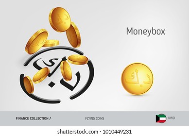 Kuwaiti Dinar money box with flying Kuwaiti Dinar coins, finance concept. Vector illustration for print, websites, web design, mobile app, infographics.