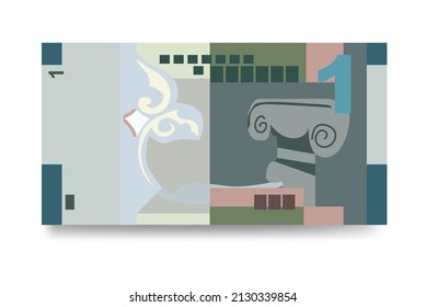 Kuwaiti Dinar Vector Illustration. Kuwait money set bundle banknotes. Paper money 1 KWD. Flat style. Isolated on white background. Simple minimal design.