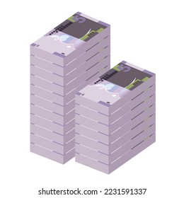 Ilustración del vector dinar kuwaití. Billetes en paquete de Kuwait. Dinero en papel 5 KD. Estilo plano. Aislado sobre fondo blanco. Diseño sencillo y mínimo.