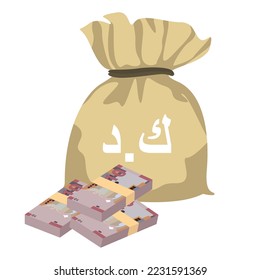 Kuwaiti Dinar Vector Illustration. Kuwait money set bundle banknotes. Money bag 10 KWD Flat style. Isolated on white background. Simple minimal design.