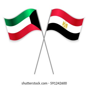 Kuwaiti and Egyptian crossed flags. Kuwait combined with Egypt isolated on white. Language learning, international business or travel concept.