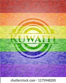 Kuwaiti emblem on mosaic background with the colors of the LGBT flag