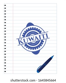 emblema kuwaití con efecto de pluma. Tinta azul. Ilustración vectorial. Detallado.